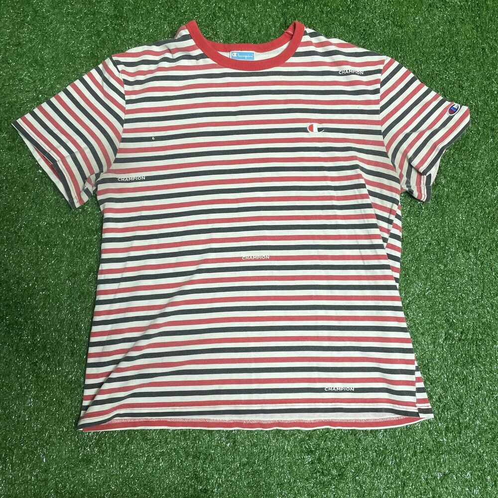 Champion Women’s Striped T‑Shirt Size Large Short Sleeve Casual Tee
